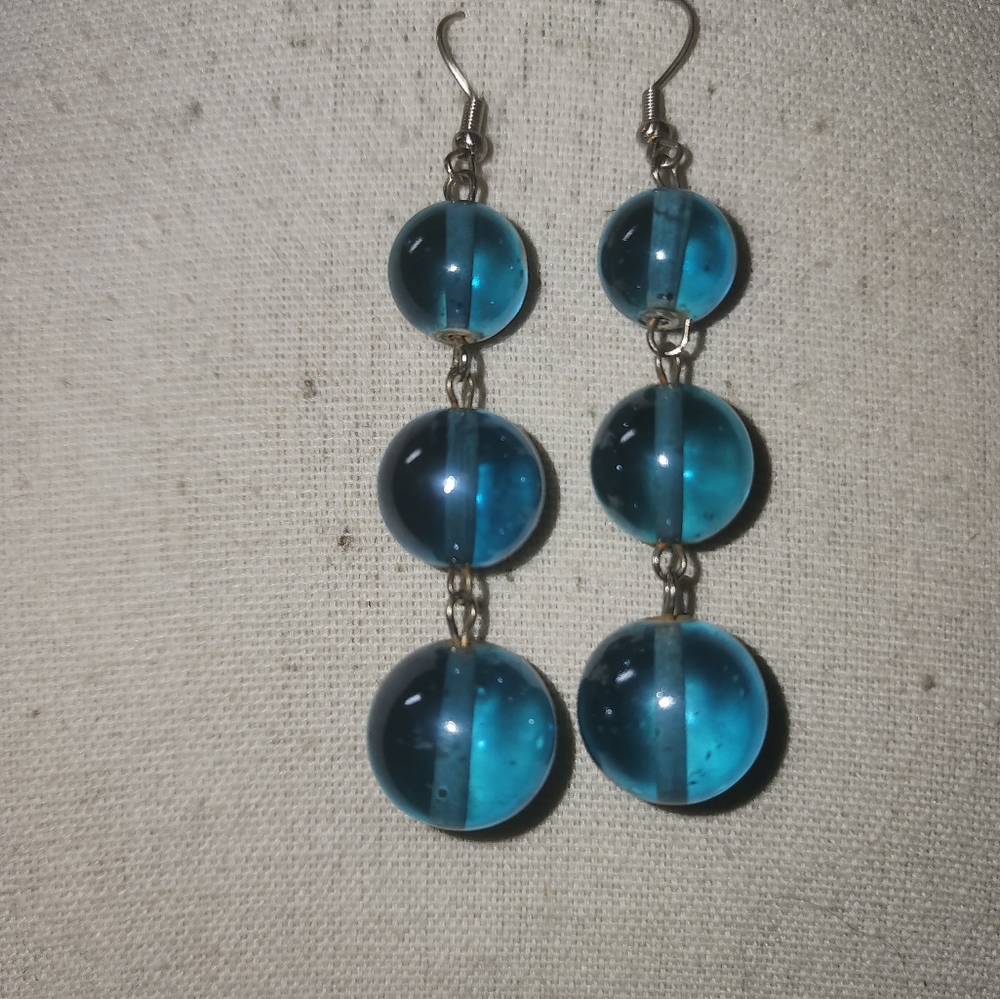 Vintage Blue Glass Beaded Earrings - Picture 3 of 3